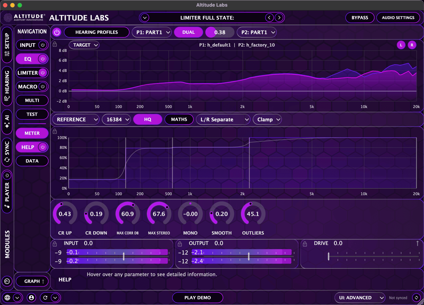 ARIA ONE EQ correction curves and hearing profile visualization