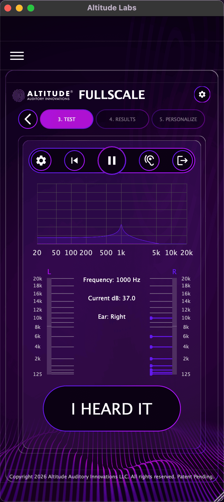 FullScale hearing test in Simple View — mobile-friendly layout