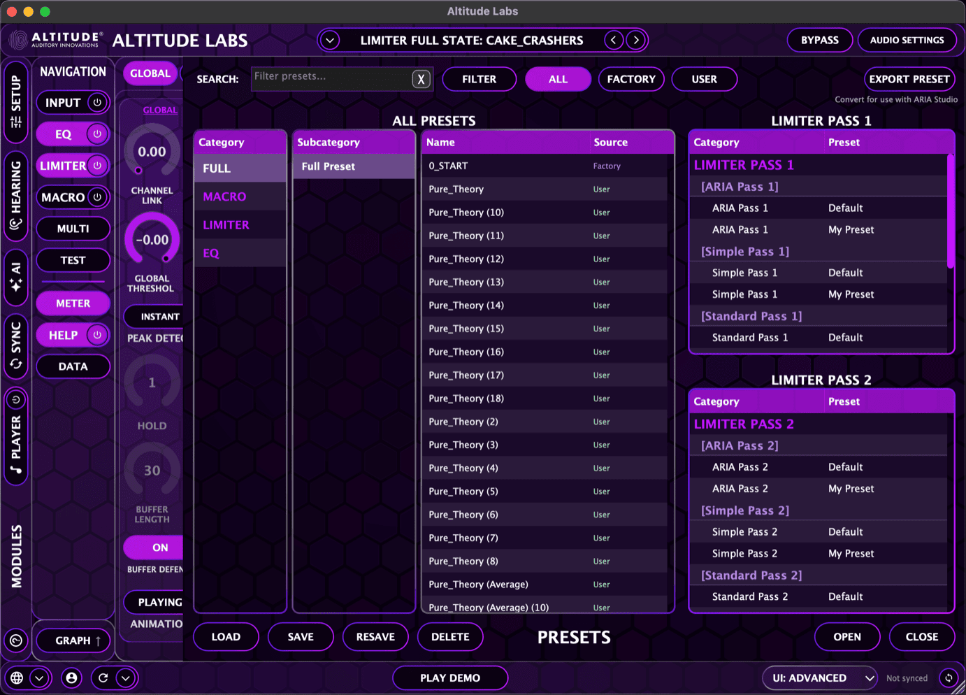 Preset Panel — Full Presets (Advanced View)