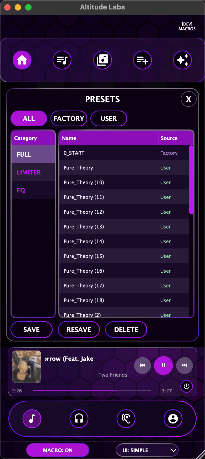 Preset Popup — Simple View