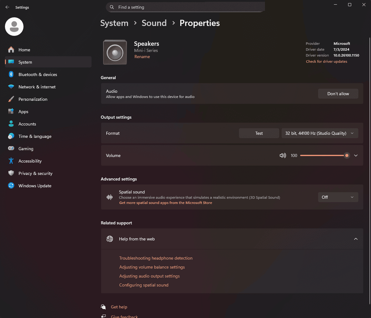 Windows Sample Rate — Output Device