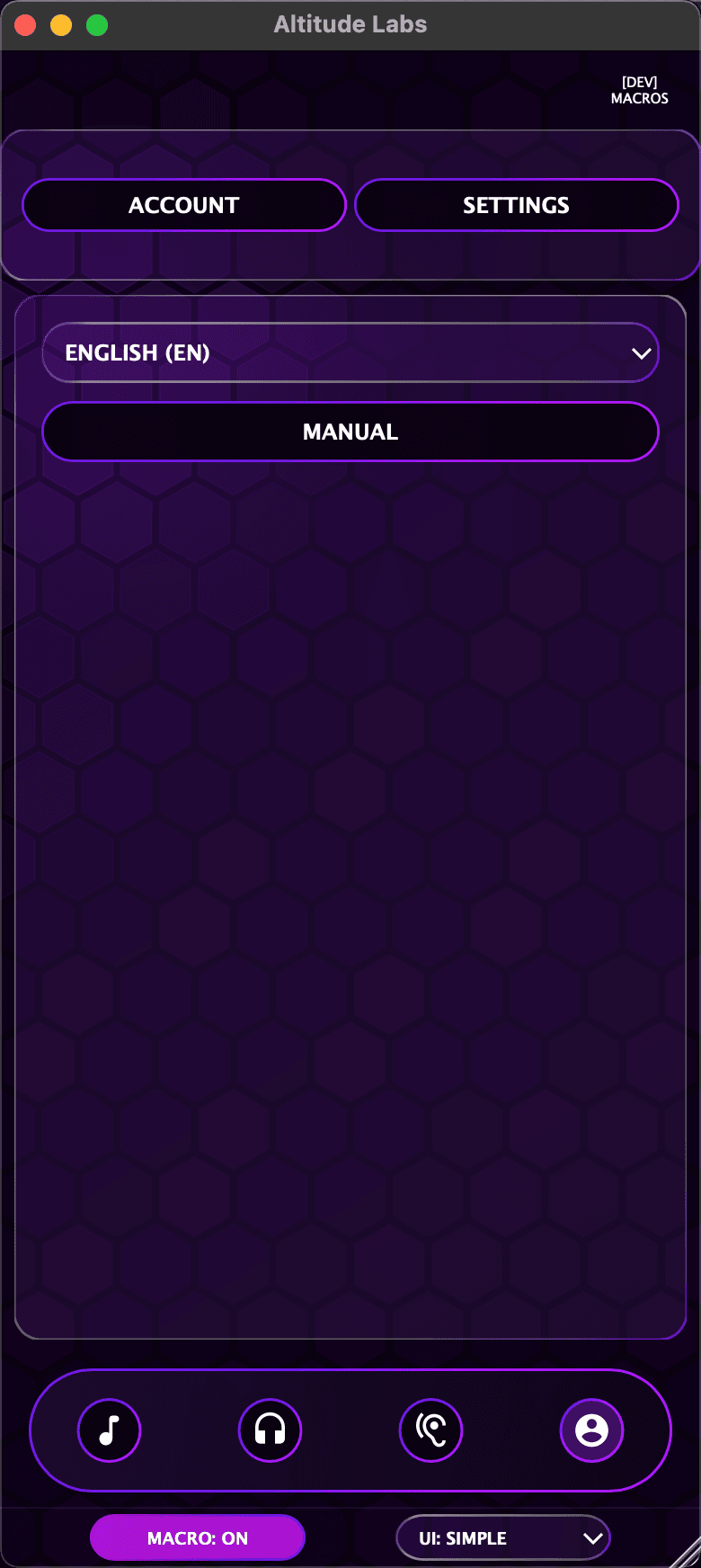 Settings Panel — Simple View