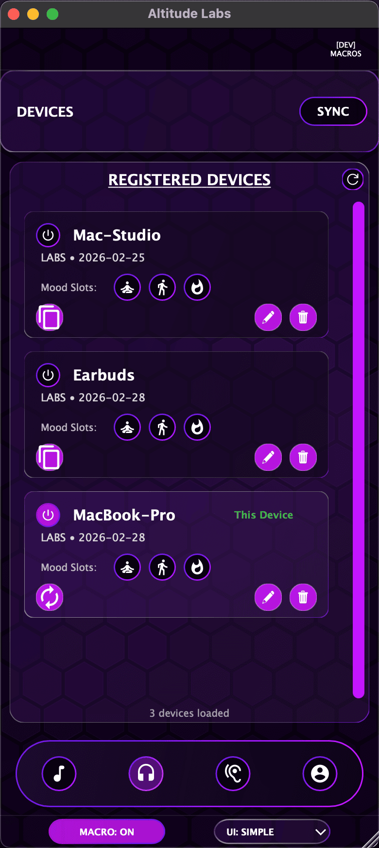 Devices Tab — Simple View