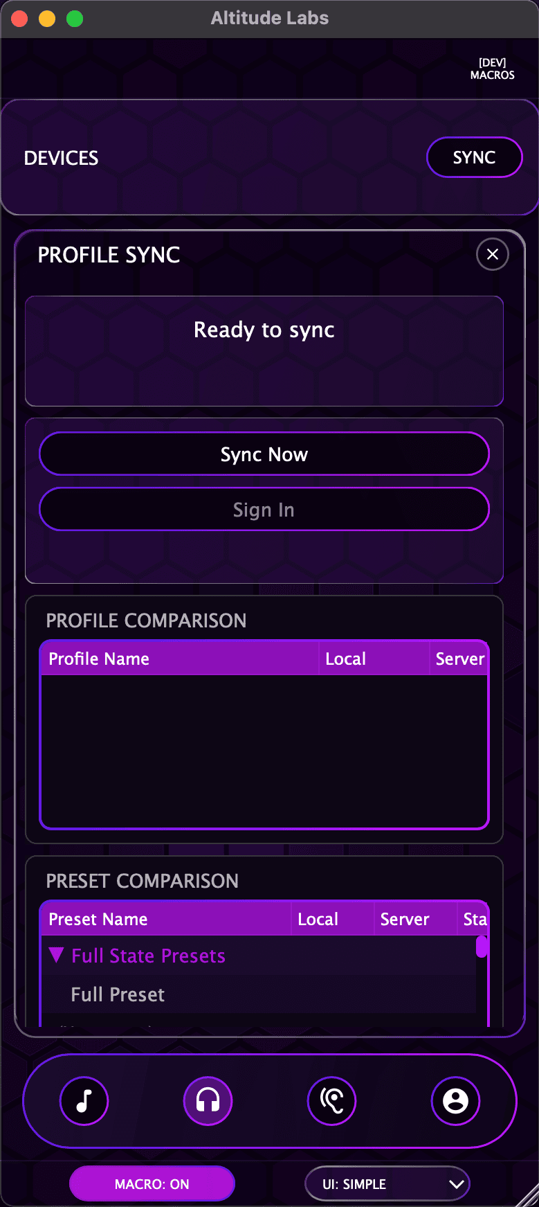 Sync Panel — Simple View