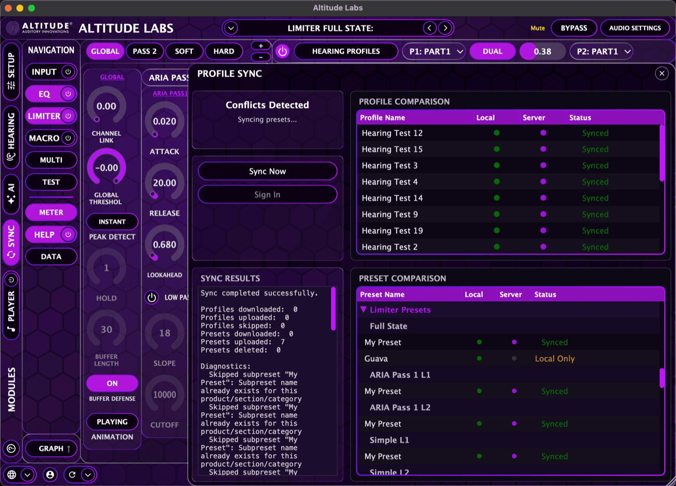Sync Panel — Advanced View (Populated)
