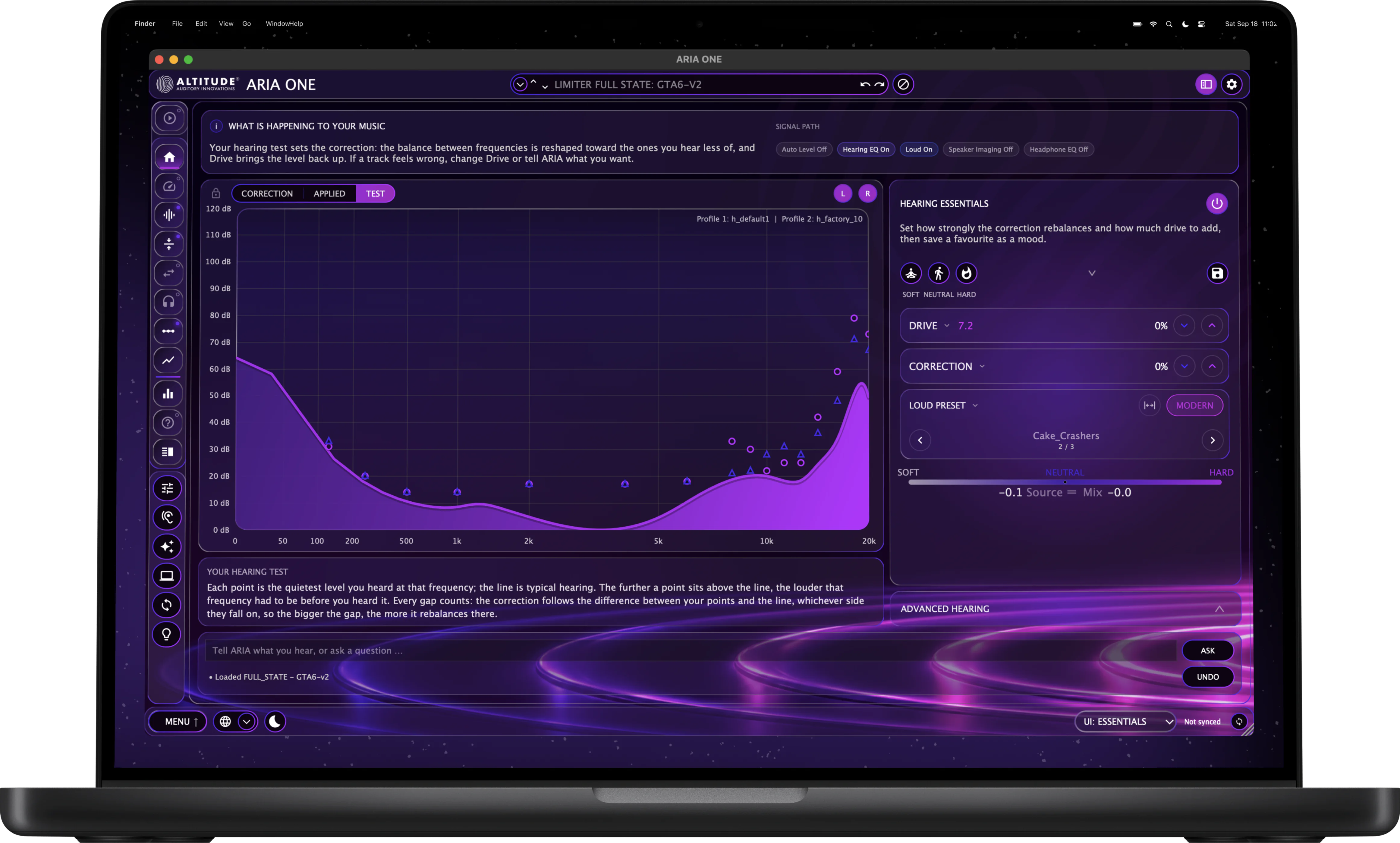 ARIA ONE Essentials workspace on a MacBook Pro