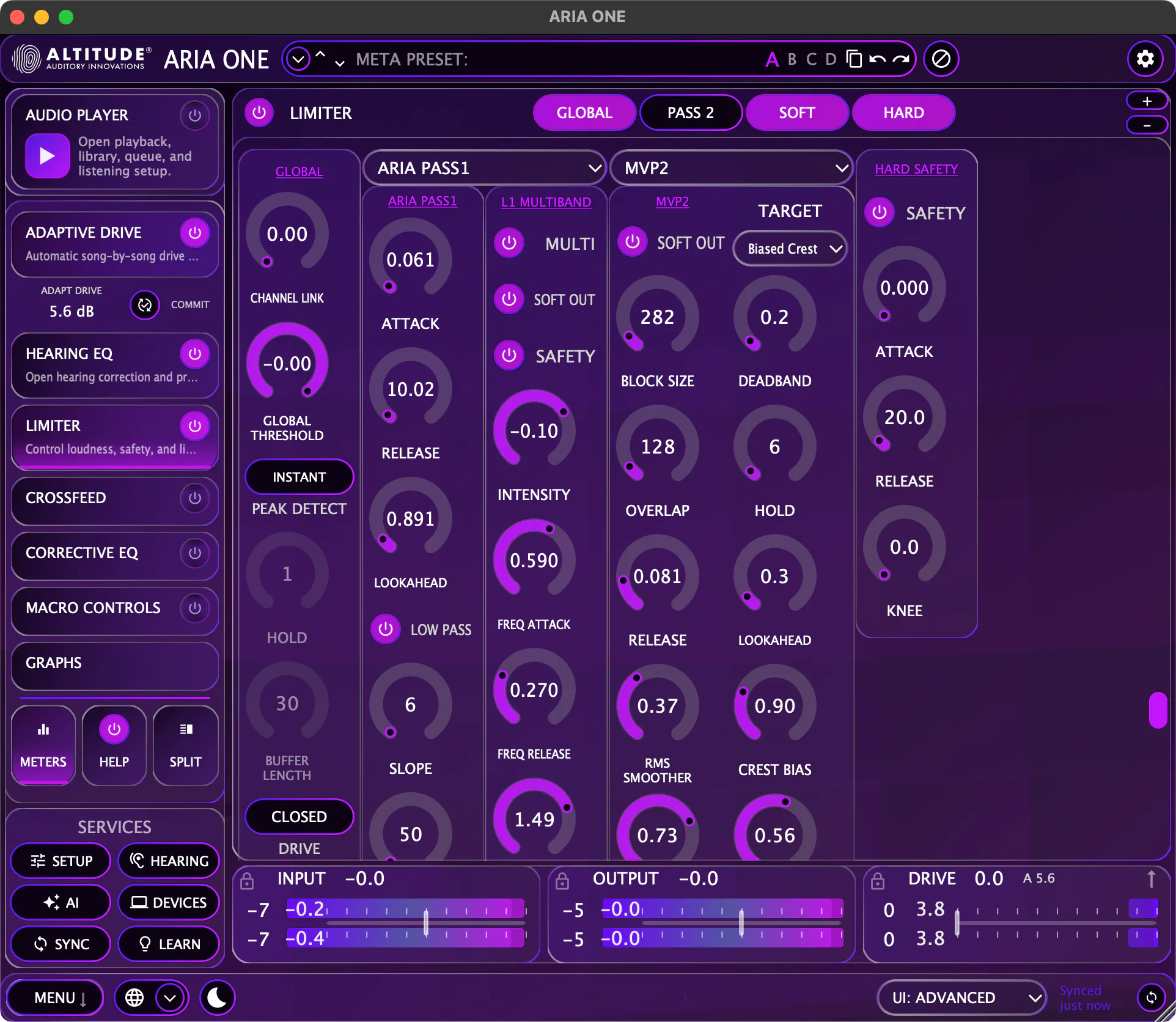 ARIA ONE advanced metering and gain reduction analysis