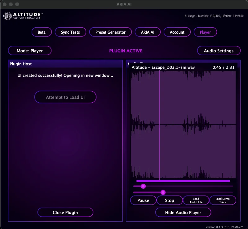 ARIA AI Audio Player and Plugin Host