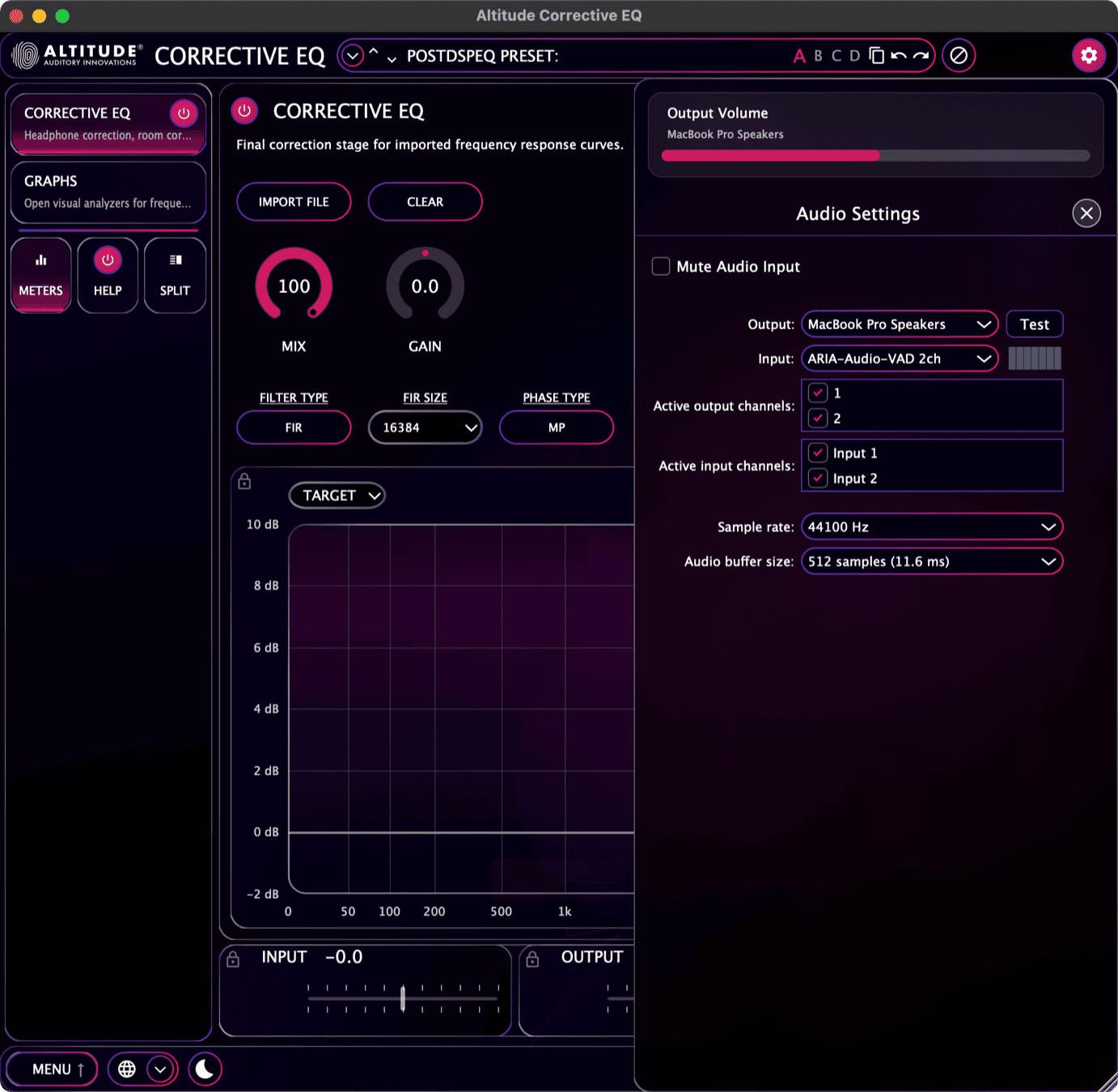 Corrective EQ autónomo, Configurações de Áudio