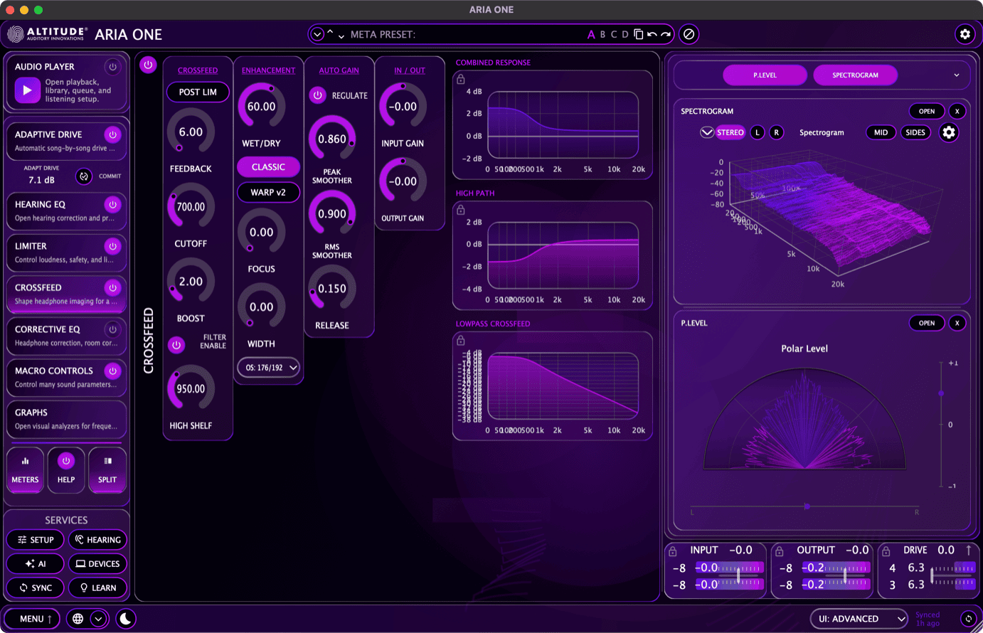 Crossfeed inside ARIA ONE - Advanced desktop view