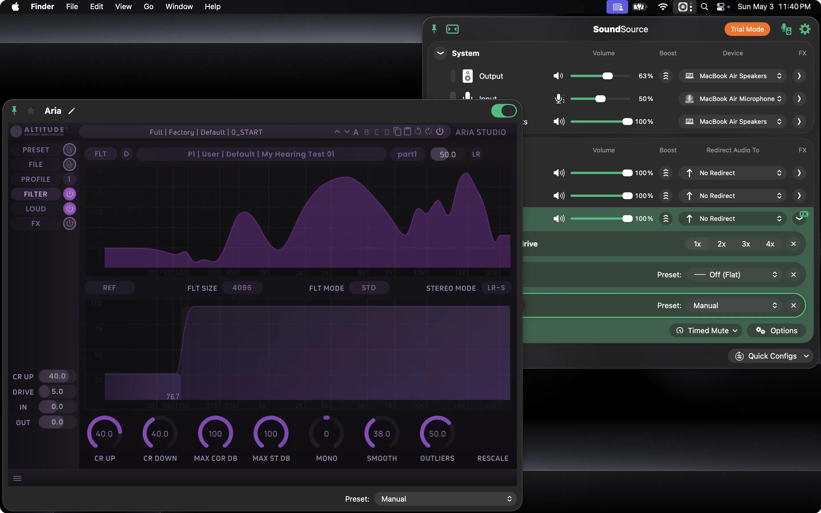 ARIA Studio with imported hearing profile in SoundSource