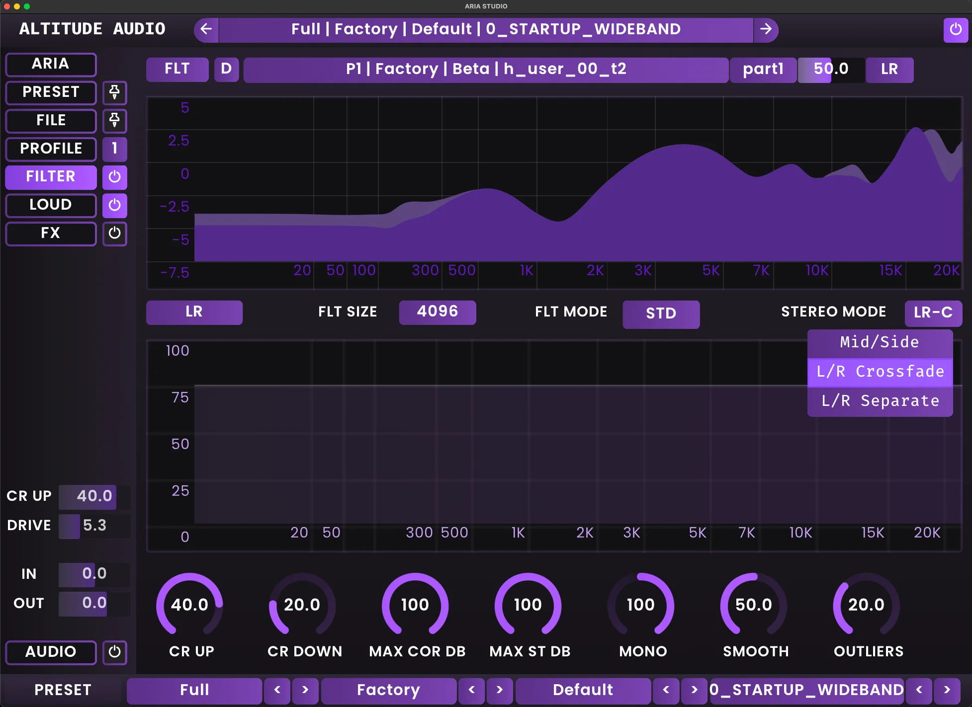 ARIA Studio interface showing the three operating modes selection